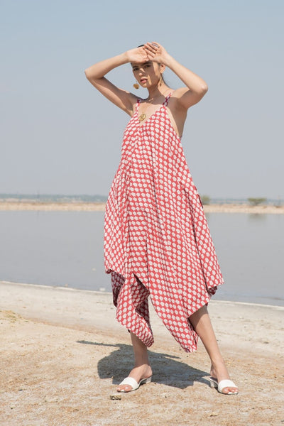 Red Lotus Drape Jumpsuit Fashion Marche