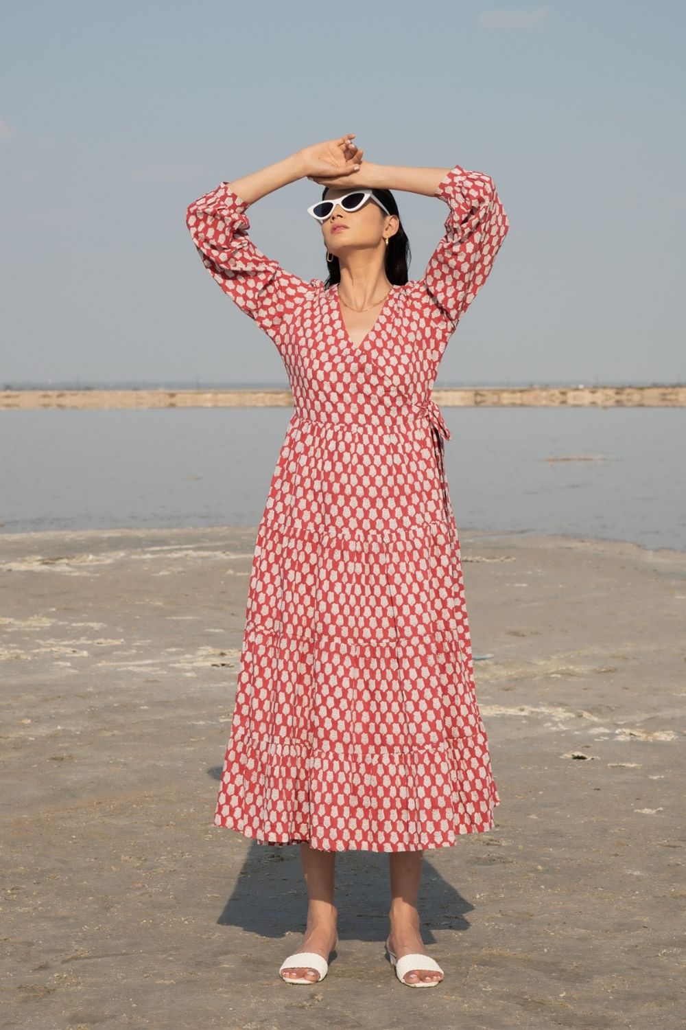 Red Lotus Tier Wrap Dress Fashion Marche
