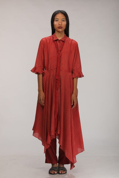RED PRINTED & EMBROIDERED KURTA Fashion Myoho 