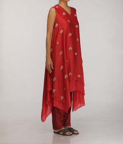 RED SLEVELESS DOUBLE LAYER CIRCULAR DRESS Fashion Myoho 