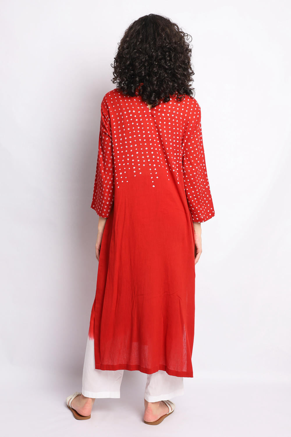 RED TRICKLE BANDHANI KURTA CO-ORD SET Fashion The Pot Plant