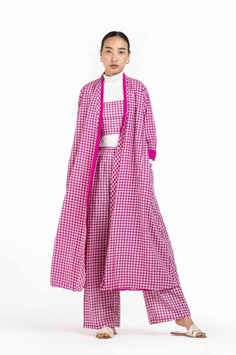 Reversible Overlay Co-ord Hot Pink Check (Set of 3) Fashion THREE
