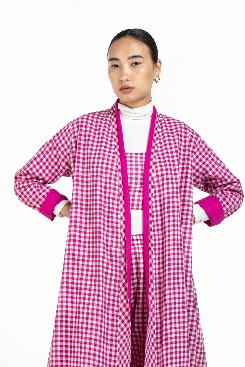 Reversible Overlay Co-ord Hot Pink Check (Set of 3) Fashion THREE