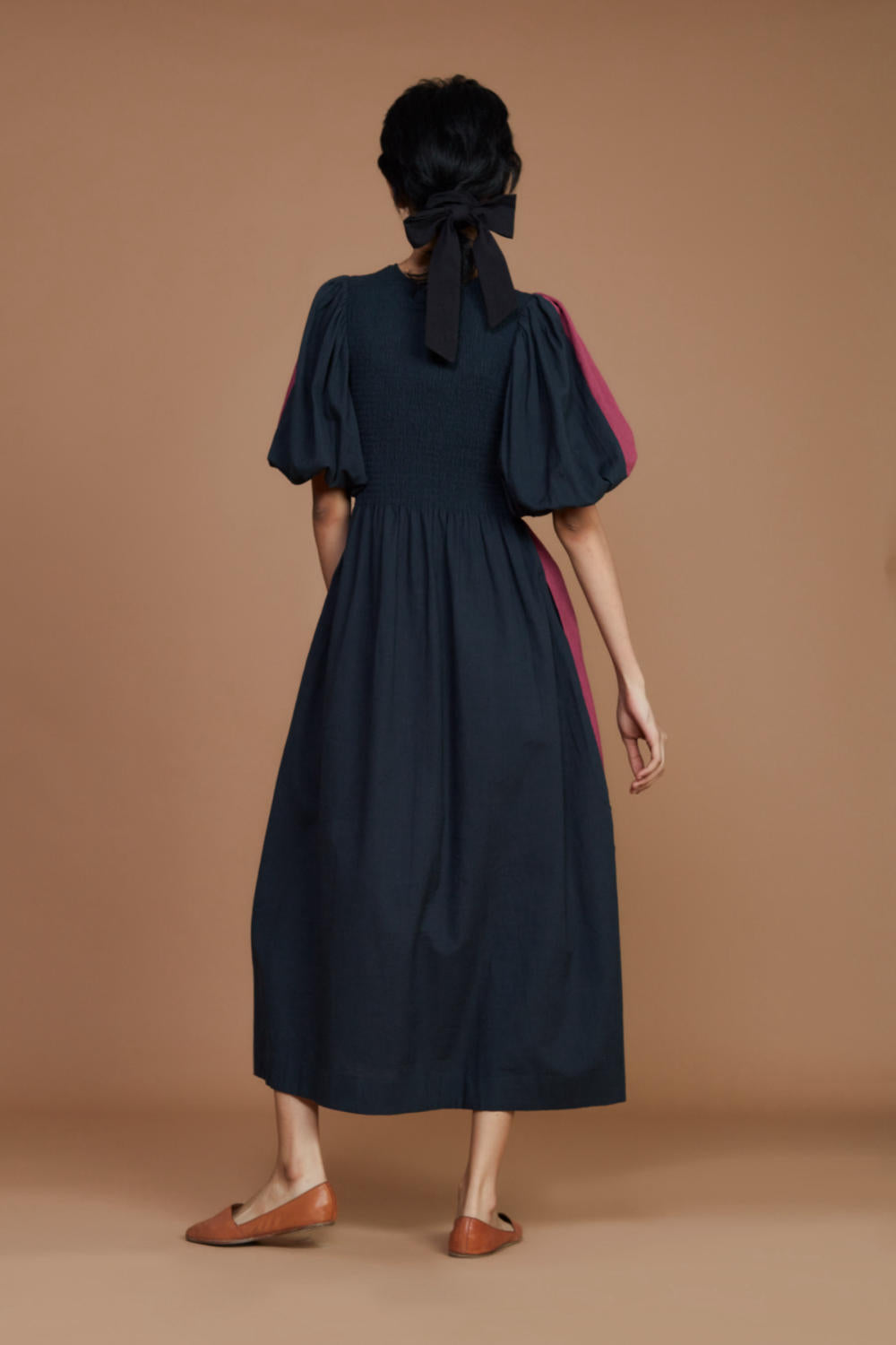 Reversible Smocked Balloon Sleeve Grey & Charcoal Dress Fashion Mati