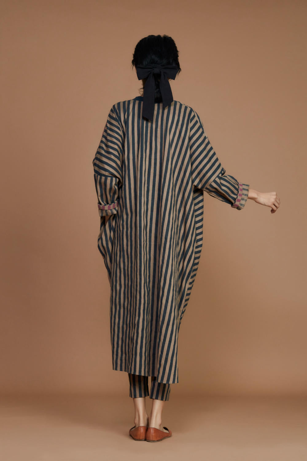 Ribbed Cowl Tunic Striped Brown Co-Ord Set Fashion Mati