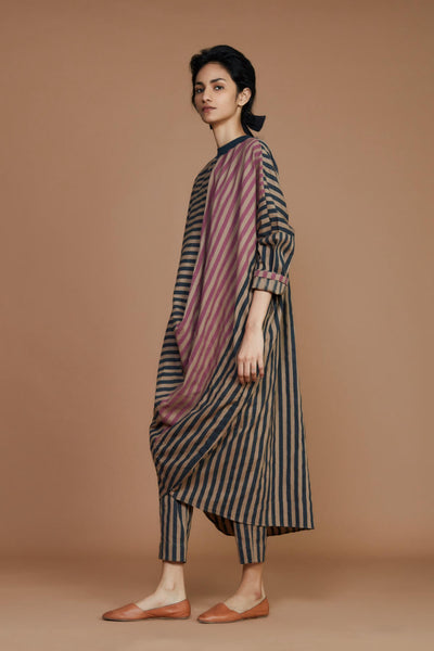 Ribbed Cowl Tunic Striped Brown Co-Ord Set Fashion Mati