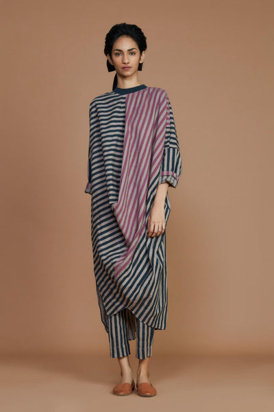 Ribbed Cowl Tunic Striped Grey Co-ord Set Fashion Mati