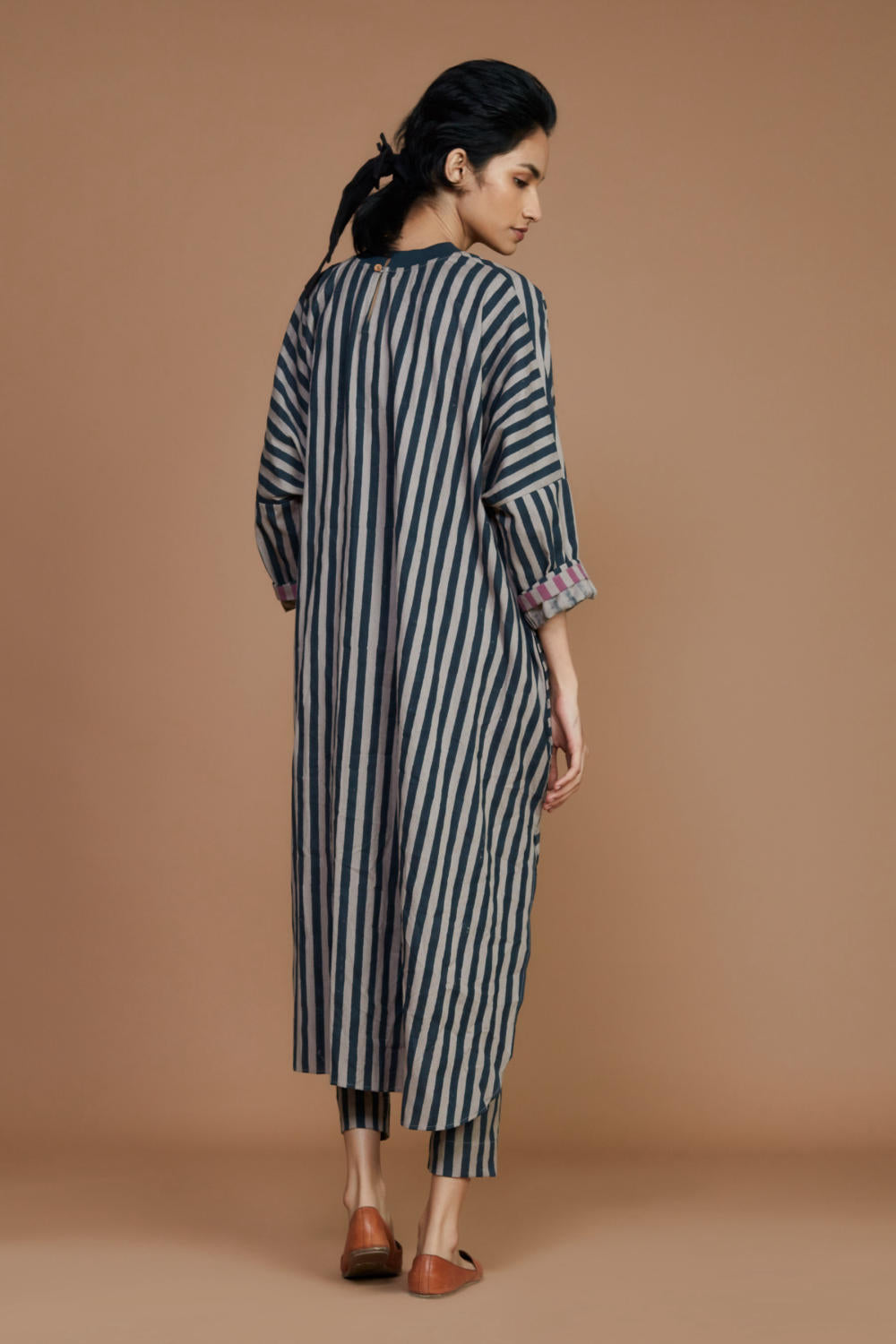 Ribbed Cowl Tunic Striped Grey Co-ord Set Fashion Mati