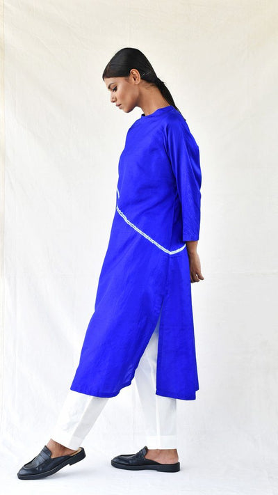 Royal Blue Silk Shibori Kurta Fashion Medium