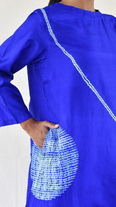 Royal Blue Silk Shibori Kurta Fashion Medium