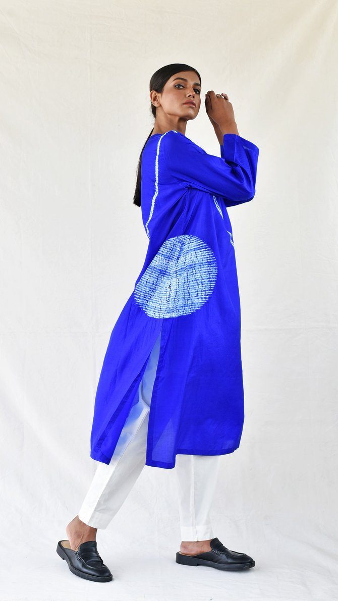 Royal Blue Silk Shibori Kurta Fashion Medium