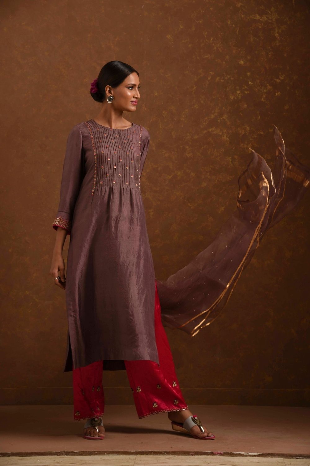 Ruhani Mocha-Pink Kurta Set Fashion Priti Prashant 