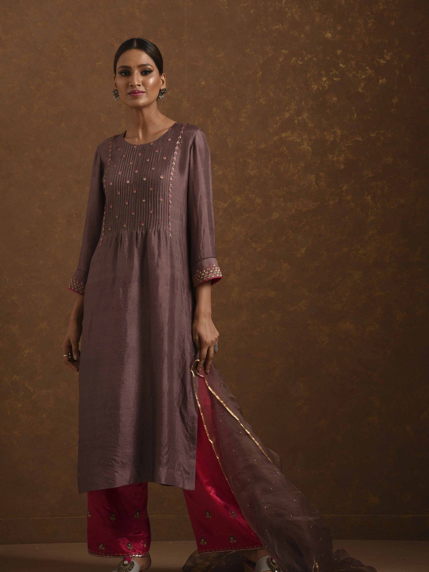 Ruhani Mocha-Pink Kurta Set Fashion Priti Prashant 