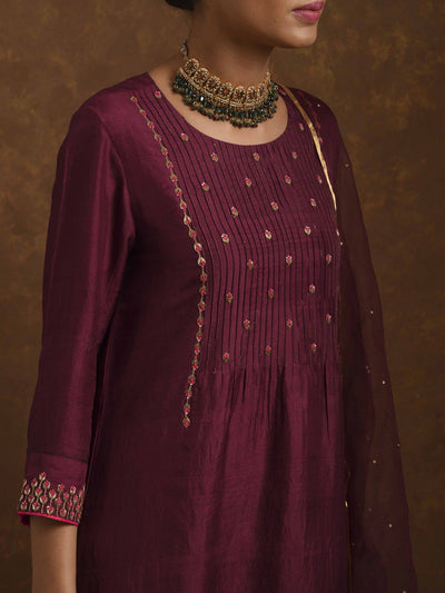 Ruhani Wine Kurta Set Fashion Canvas And Weaves 