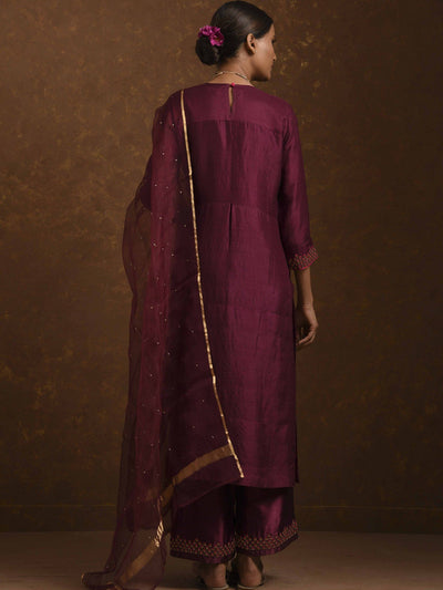 Ruhani Wine Kurta Set Fashion Canvas And Weaves 