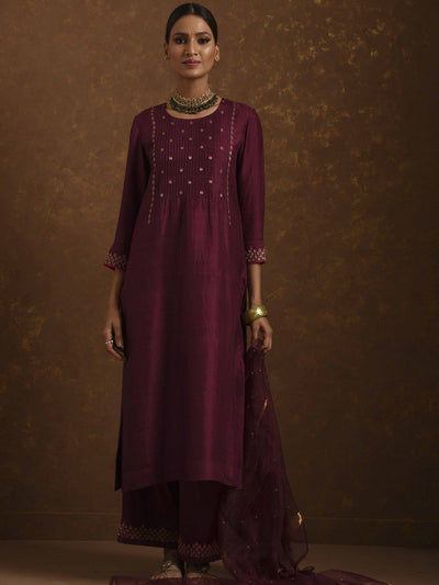 Ruhani Wine Kurta Set Fashion Canvas And Weaves 