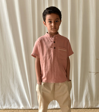 Salmon Pink Shirt Fashion Khara Kapas Kids
