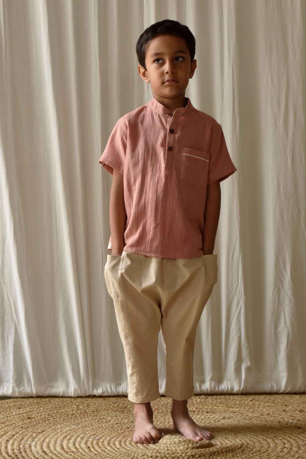 Salmon Pink Shirt Fashion Khara Kapas Kids