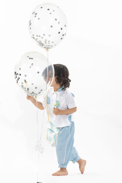 Short Top Co-ord- Powder Blue Polka Kids THREE Kids 