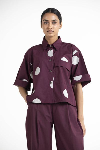Short Top Co - ord Wine Polka Fashion THREE