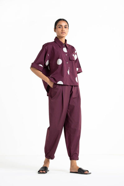 Short Top Co - ord Wine Polka Fashion THREE