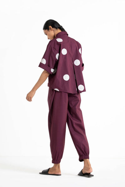 Short Top Co - ord Wine Polka Fashion THREE
