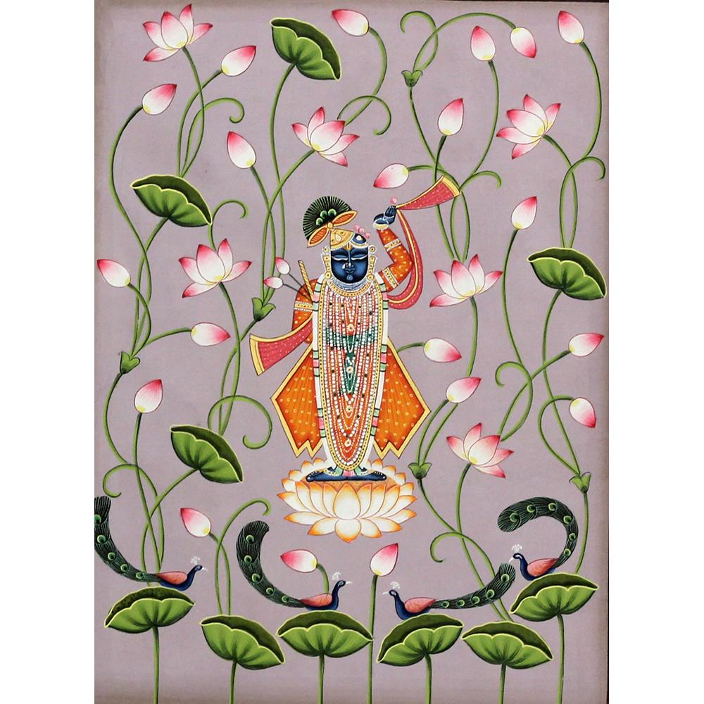 Shrinathji in lotus Pichwai Painting - 2 Art Sushil Soni 