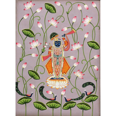 Shrinathji in lotus Pichwai Painting - 2 Art Sushil Soni 