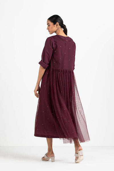Side Gather Overdress Co-ord Wine Polka (Set of 3) Fashion THREE