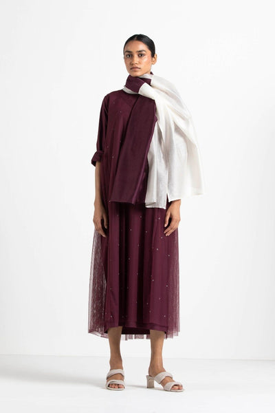 Side Gather Overdress Co-ord Wine Polka (Set of 3) Fashion THREE
