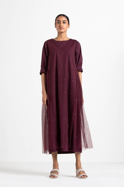 Side Gather Overdress Co-ord Wine Polka (Set of 3) Fashion THREE
