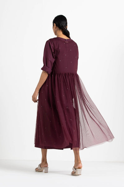 Side Gather Overdress Co-ord Wine Polka (Set of 3) Fashion THREE