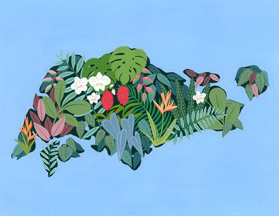 Singapore Floral Map Fine Art Print Art Em+Co Art