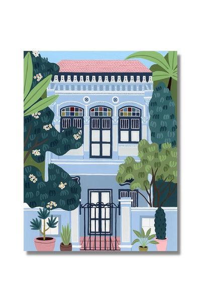 Singapore Shophouse Blue Fine Art Print Art EM + CO ART