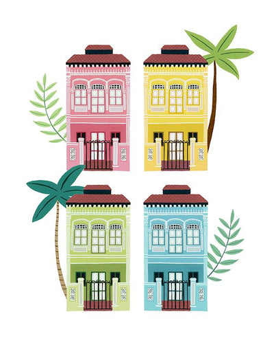 Singapore Shophouse Party Fine Art Print Art Em+Co Art