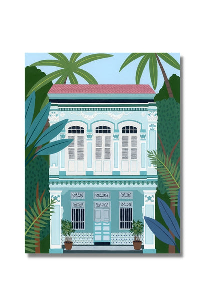 Singapore Shophouse Teal Fine Art Print Art Em+Co Art