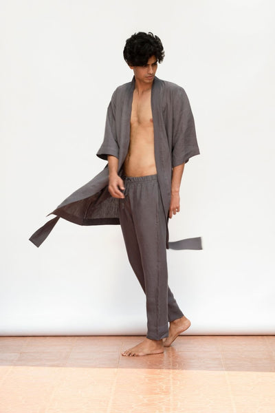 Slate Linen Robe Fashion Saphed