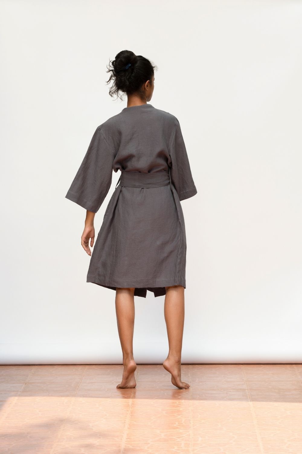 Slate Linen Robe Fashion Saphed