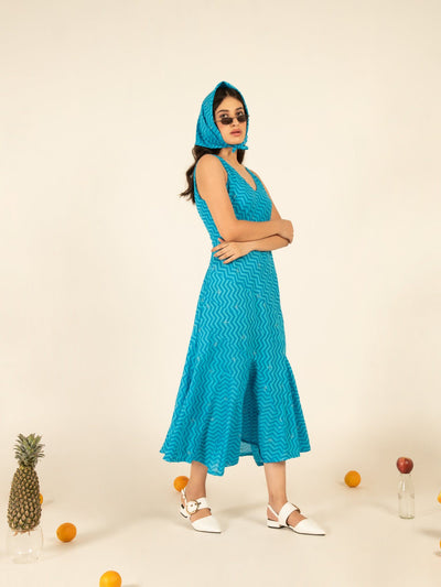 Sophia Blue Flounce Dress Fashion Marche