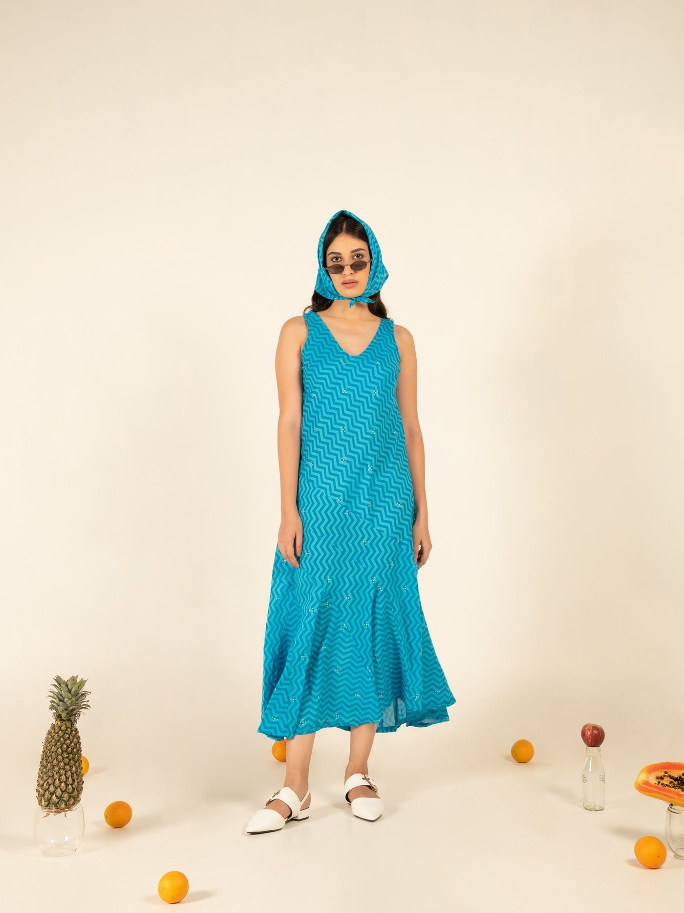 Sophia Blue Flounce Dress Fashion Marche