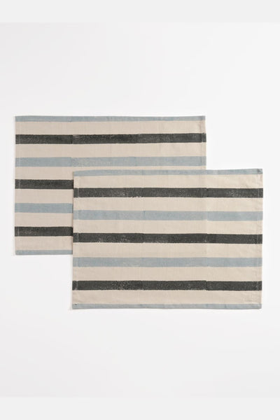 Stripe Tablemats ,Blue And Grey ( Set of 2 ) Home Minimal Indian 