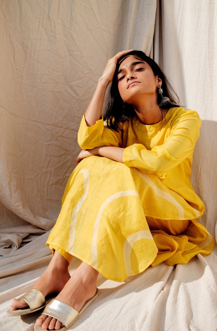 Sunny Yellow Arsa Kurta and Pants Set Fashion Nirjara
