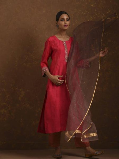 Surkh Coral-Red-Mocha Kurta Set Fashion Priti Prashant 