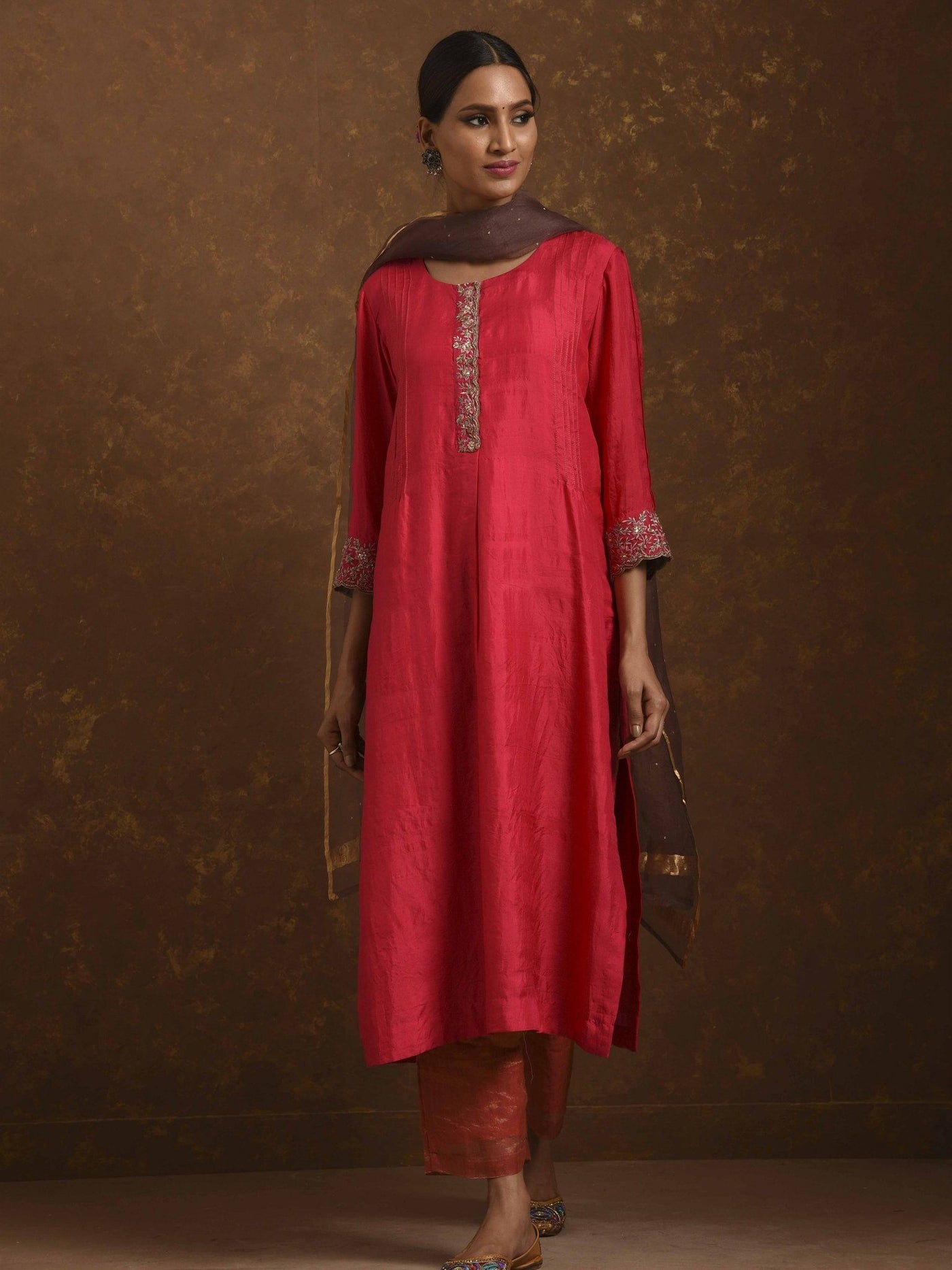 Surkh Coral-Red-Mocha Kurta Set Fashion Priti Prashant 