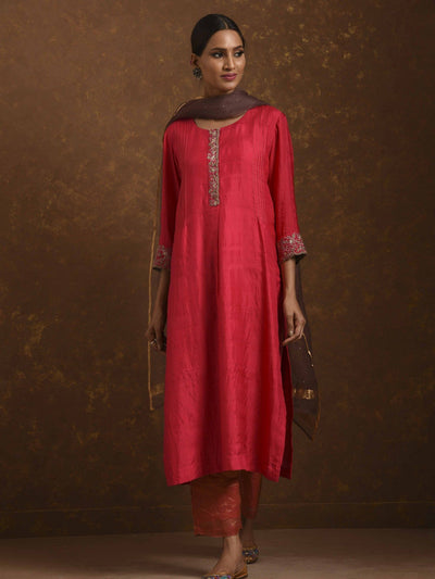 Surkh Coral-Red-Mocha Kurta Set Fashion Priti Prashant 