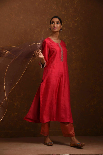 Surkh Coral-Red-Mocha Kurta Set Fashion Priti Prashant 