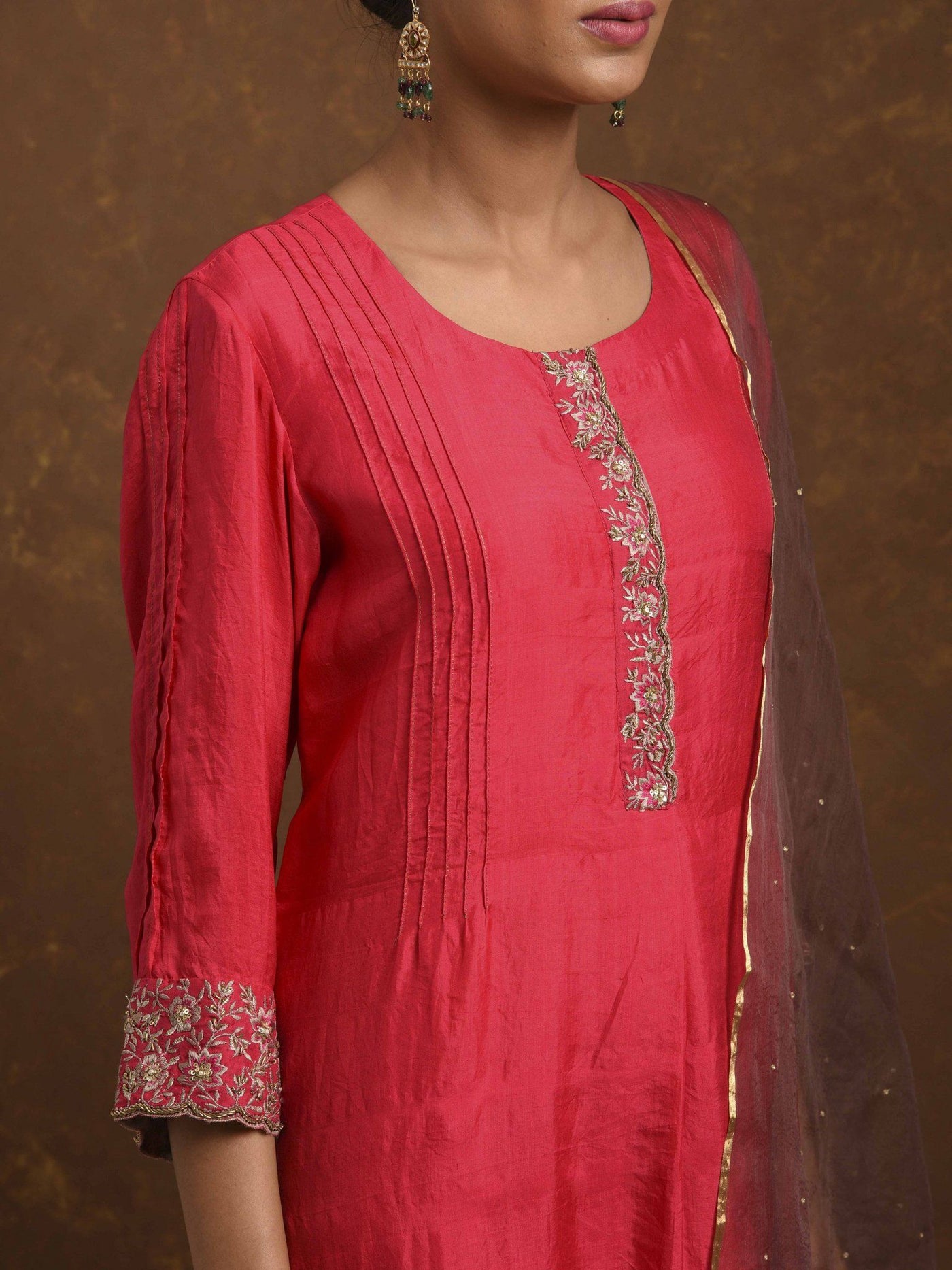 Surkh Coral-Red-Mocha Kurta Set Fashion Priti Prashant 