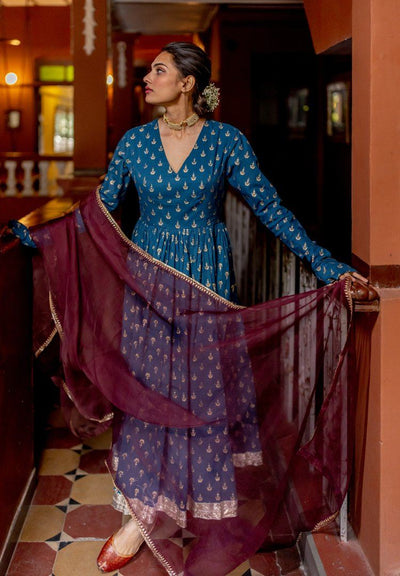 Teal and Wine Anarkali Set Fashion Juanita 
