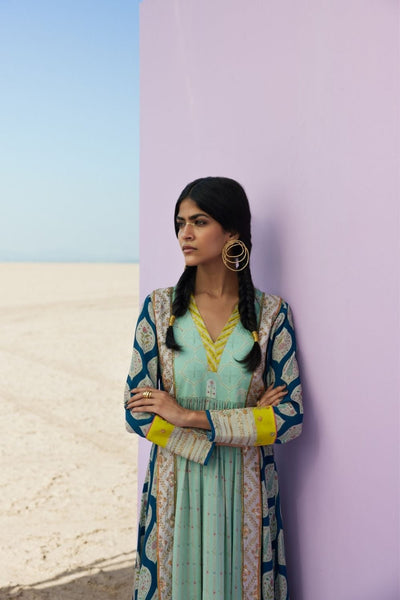 TEAL BLUE - POWDER BLUE PRINTED PANEL KURTA SET Fashion Rajiramniq