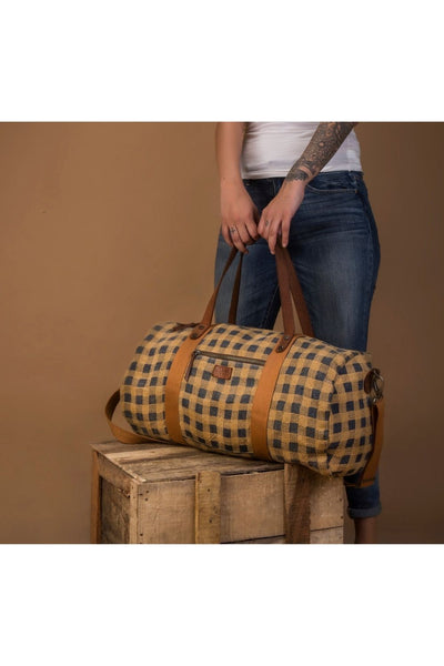 The Original Burlap Duffel Apparel & Accessories The Burlap People Camel and Blue Checks 